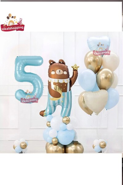 Bkmc مجموعة زينة لحفلات أعياد الميلاد باللون الأزرق مع رقائق دب تيدي اللطيفة ...