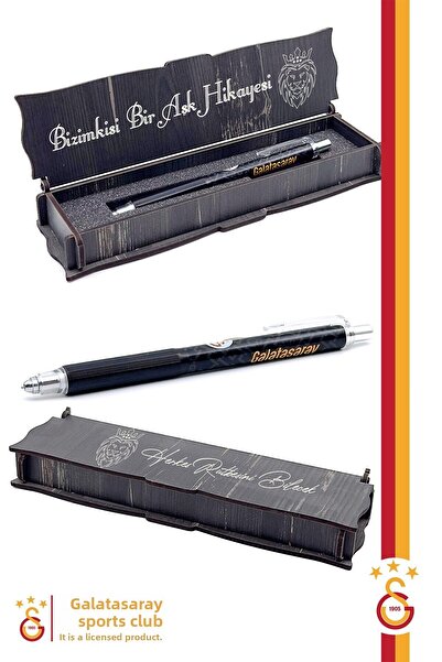 Galatasaray قلم مرخص ذو طرف متعدد الاستخدامات - 0.7 مع صندوق خشبي هدية