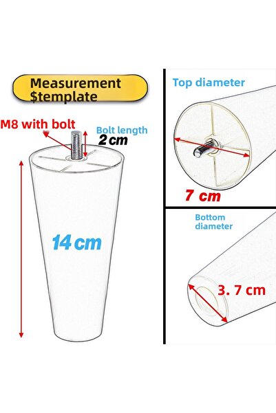 Badem10 4 Pieces with Screws (M8 Fine Thread) 14 cm (White) Plastic Furniture Heightening Sofa Leg Feet