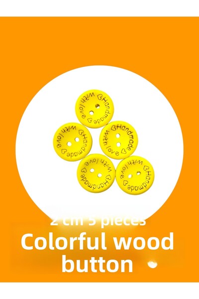 Masal Örgü Evi Button Yellow Wooden Button 2 cm Cardigan Button Handmade Written