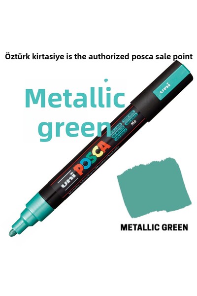 Uni Posca Metallic Green Marker Pc-5M (1.8-2.5mm) Poska Pc5M Pc - 5m