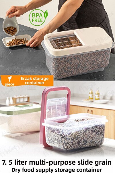 fitfiyat 7.5 Liter Sliding Storage Container Cereal Rice Dry Food Food Storage Box 1 Piece Transparent