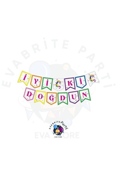 Evabrite Banner cu scris de la mulți ani cu tematică unicorn - Set de consuma...