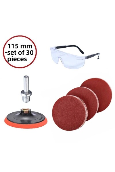 ZUBİZUBİ 115 Mm Velcro Sanding Set + Work Safety Glasses (30 Pieces)