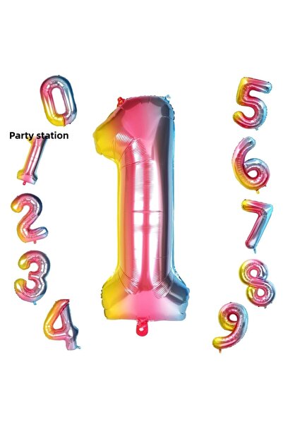 Parti Station بالون رقم فويل بالون قوس قزح رقم بالون ملون لعمر سنة واحدة، بال...