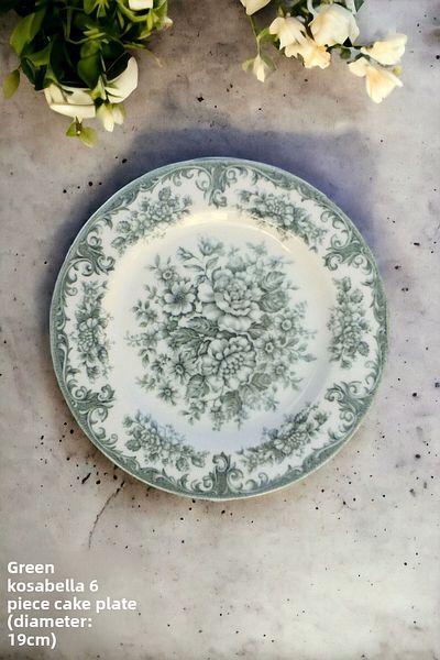 Pinkev 6-Person Porcelain 19cm Cake Dessert Plate Plate Set - Green Rosabella