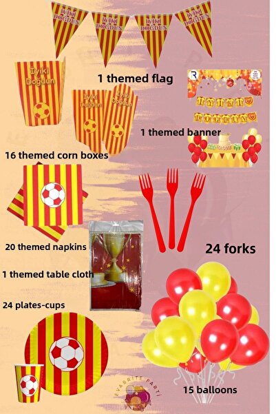 Evabrite Set pentru 24 de persoane cu tematică fan galben roșu Lux - Set pentru petrecerea de aniversare