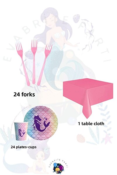 Evabrite Σετ μέσων με θέμα Γοργόνα για 24 άτομα - Προμήθειες για πάρτι γενεθλίων