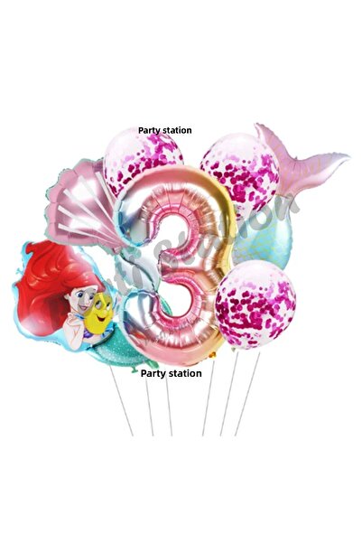 Parti Station مجموعة بالونات حورية البحر الصغيرة آرييل بعمر 3 سنوات، مجموعة ب...