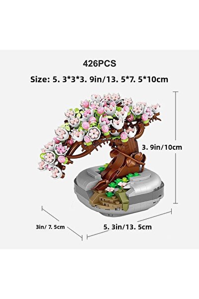 YILDIRIM OYUNCAK Micro Building Block Buildable Floral Celebration Gift 426 Pieces Potted Floral Japanese Cherry Tree