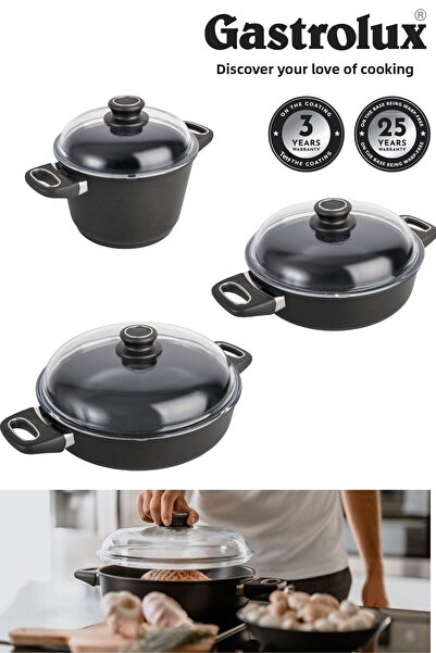 GASTROLUX طقم أواني طهي 6 قطع 20 سم وعاء عميق 24 سم وعاء أساسي 28 سم وعاء أساسي