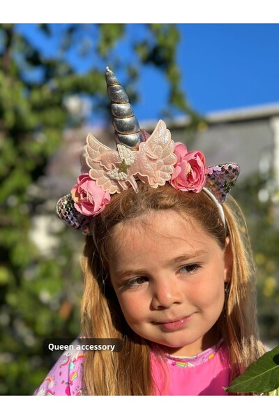 Queen Nelly Coroană pentru copii pentru ziua de naștere, cu unicorn mare, cul...