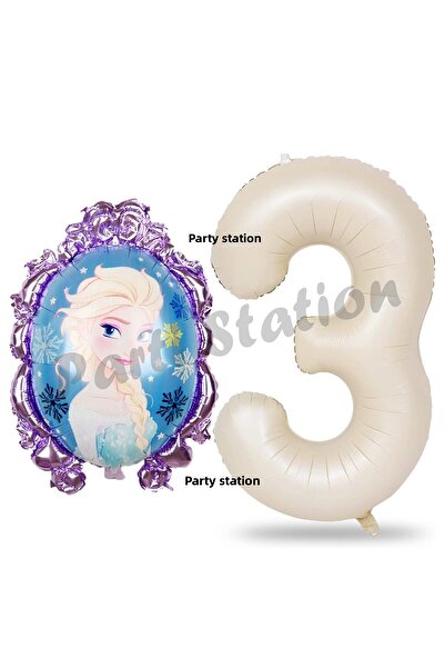 Parti Station مجموعة بالونات عيد ميلاد فروزن بعمر 3 سنوات من فروزن إلسا، مجمو...