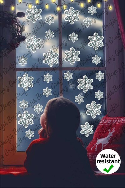 Beyaz Grafik 50 قطعة من ملصقات السنة الجديدة المقاومة للماء على شكل ندفة الثل...