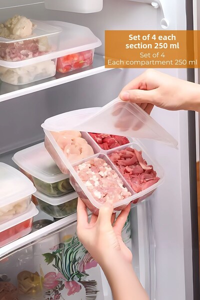 Hesaplı Kasa منظم ثلاجة 4 حجرات سعة 1 لتر، منظم فريزر، مجموعة من 4 قطع
