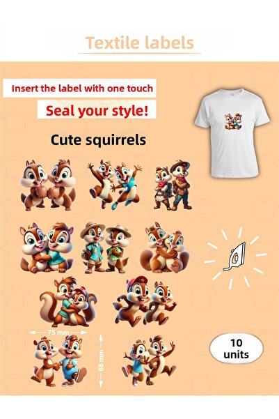 AGG Reklam مجموعة ملصقات على الملابس على شكل سنجاب للكي مكونة من 10 قطع