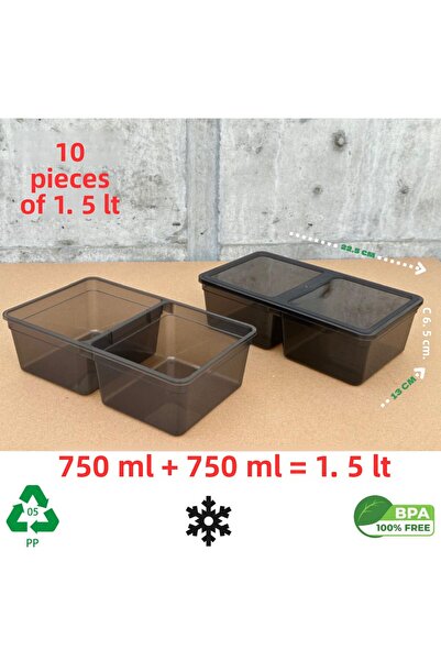Codemfire حاوية تخزين أنثراسيت سعة 1.5 لتر مع 10 حجيرات - مناسبة للفريزر Pp5