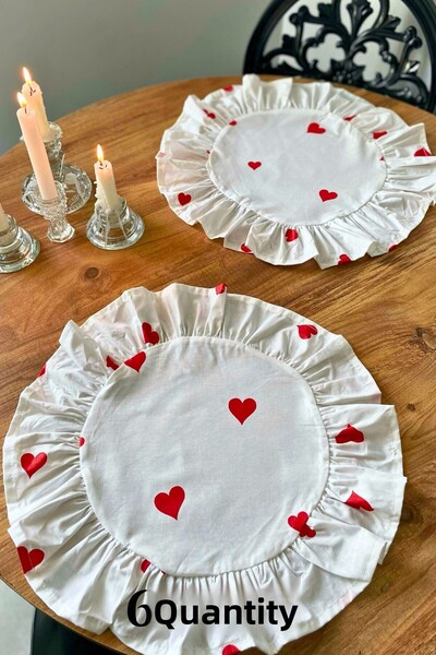 KAMİZ 6-Piece Pinwheel Heart Patterned American Service, 40X40 Round Supla Service