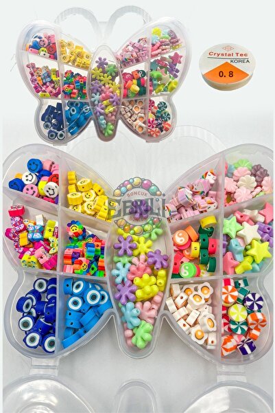 Ebruli Boncuk مجموعة صندوق لوكس على شكل فراشة مكونة من 1 خرز فيمو لصنع المجوه...