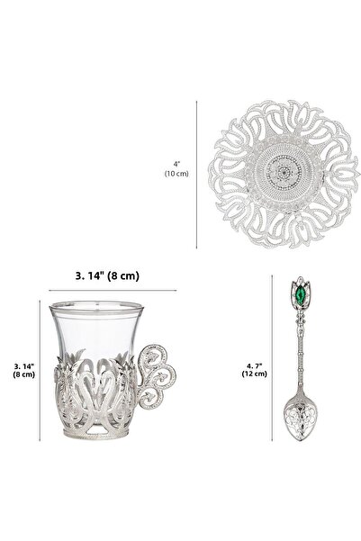 KT HOME Tea Set Ottoman Motif Tea Presentation Set with Spoon Turkish Tea Cup Set Traditional Turkish 6 Pieces