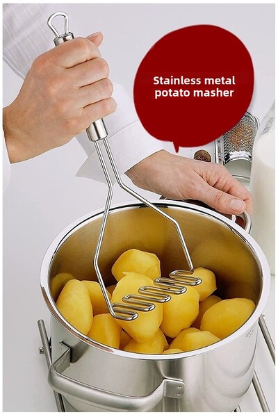 QNİAY هراسة بطاطس عملية فاخرة من المعدن المقاوم للصدأ مقاس 24 سم