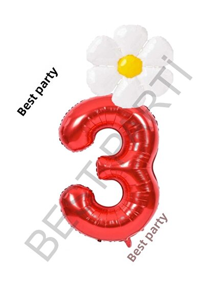 BEST PARTİ DOĞUM GÜNÜ PARTİ SÜSLERİ Red Number and White Daisy Foil Balloon S...