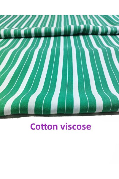 Kumaş Parça قميص فيسكوز قطن أبيض وأخضر - 140 سم × 230 سم