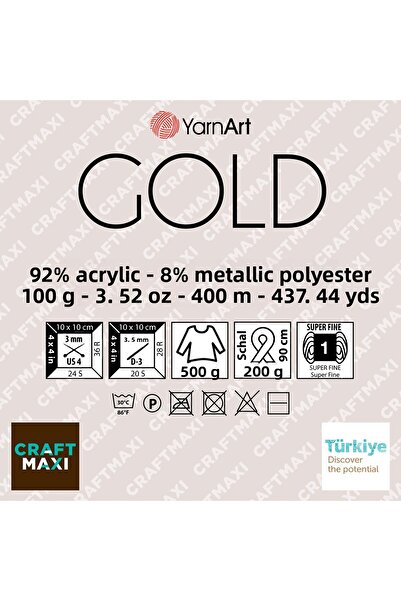 Yarnart ذهبي - خيط محبوك يدوي لامع وردي فاتح-9853