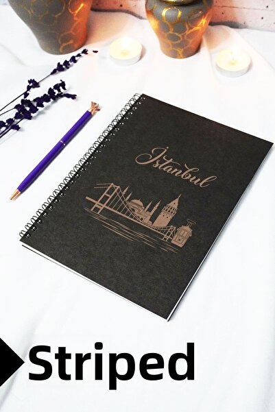 markcat دفتر ملاحظات A5 بغطاء كرافت أسود بطابع إسطنبول - دفتر ملاحظات مسطر - ...