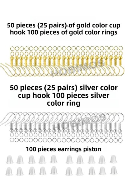 Hobimos Σετ σκουλαρίκια 2 χρωμάτων 400 τμχ - Γάντζος σκουλαρίκι, έμβολο και δ...