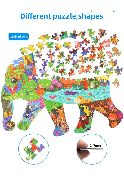 kutuTR Notpa Wooden Colorful Animals Series - Puzzle with Elephant Figure, for Ages 5 and Adults, Jigsaw Puzzle 40X30Cm