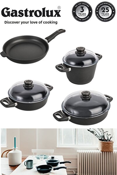 GASTROLUX طقم أواني طهي 7 قطع، وعاء عميق 20 سم، وعاء أساسي 24 سم - 28 سم، مقل...