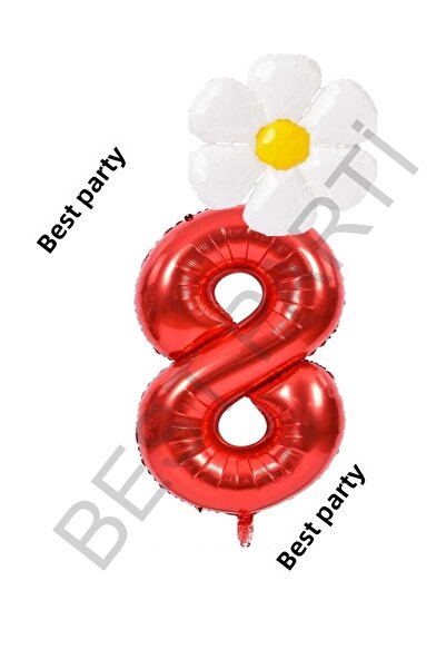 BEST PARTİ DOĞUM GÜNÜ PARTİ SÜSLERİ Red Number and White Daisy Foil Balloon S...