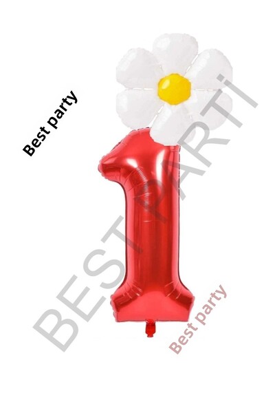 BEST PARTİ DOĞUM GÜNÜ PARTİ SÜSLERİ Red Number and White Daisy Foil Balloon S...