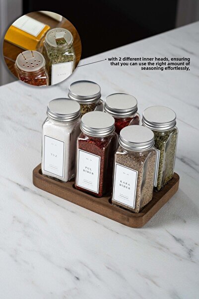 EVLE Set of 6 Rectangular Spice Racks with Silver Wooden Stand