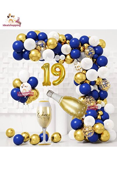 Bkmc Σετ πάρτι γενεθλίων για ενήλικες με μπαλόνια με φύλλο σαμπάνιας Navy Blu...