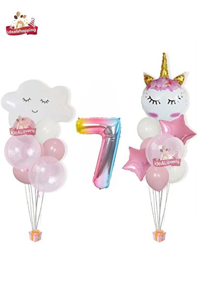 Bkmc Set de petrecere pentru ziua de naștere Bulut Eyelash Rainbow 7 ani foli...