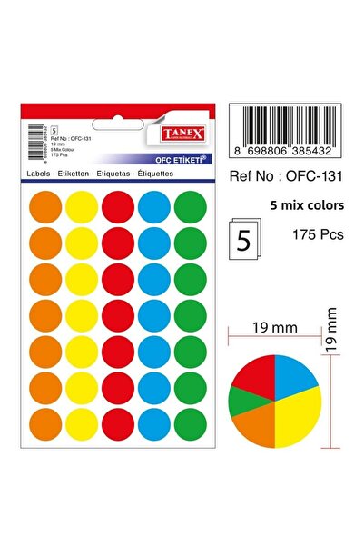 Tanex Ofc-131 Mix Color Office Label 19mm 175 Pieces