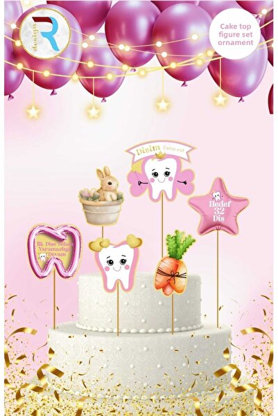 Cadde Süs Set de caractere pentru tort cu tematică dentară roz