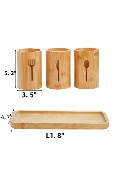 Qerhome 3-Piece Decorative Bamboo Countertop Luxury Cutlery Holder - Organizer