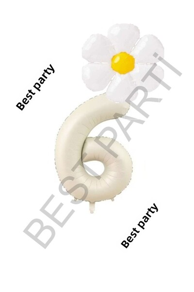 BEST PARTİ DOĞUM GÜNÜ PARTİ SÜSLERİ Beige Number and White Daisy Foil Balloon...