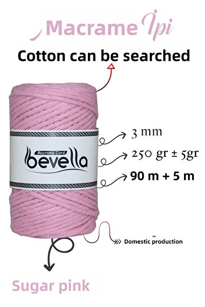 Bevella Macrame Cord Σκάλισμα Macrame Twine 3mm Μονό Twist Σκάλισμα Βαμβακερό Μακραμέ Σχοινί Candy Pink