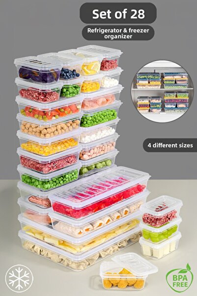 Meleni Home 28 Piece Transparent Lid Microwave Compatible Storage Container Set - Organizer Organizer Food Storage Container