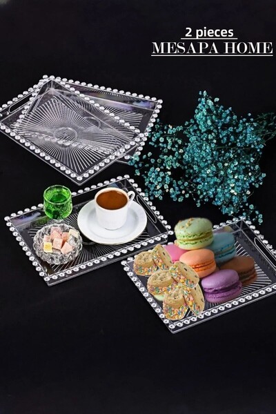 MESAPAHOME Rectangular Beaded Mica Presentation Tray, Coffee Presentation Tray, Bead Tray, Coffee Presentation, Transparent