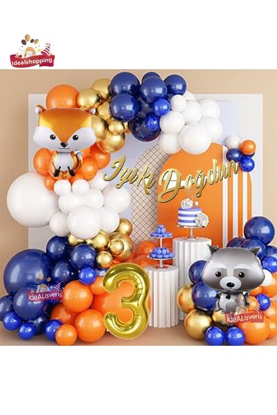 Bkmc Комплект фолиеви балони за рожден ден с 3-годишна миеща мечка и лисица в...