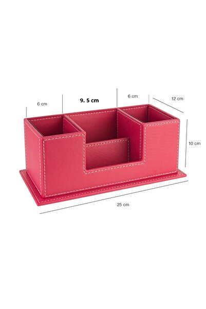 2K Desktop Leather Organizer Pen Holder 4 Compartments Desktop Organizer Rainbow Vegan 10X12X25 Cm., Fuchsia