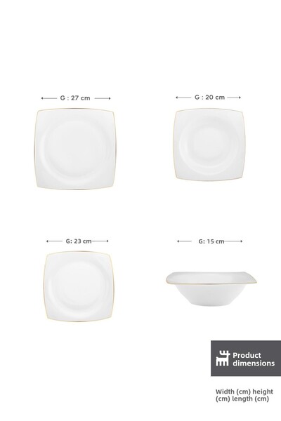 Karaca Square Bone Mensa 24 Piece Porcelain Dinner Set for 6 People Gold