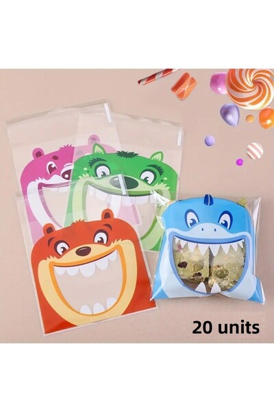 PABALAS 20Pcs Mixed Cartoon Big Mouth Pattern Self-Adhesive,Candy & Cookie Bags