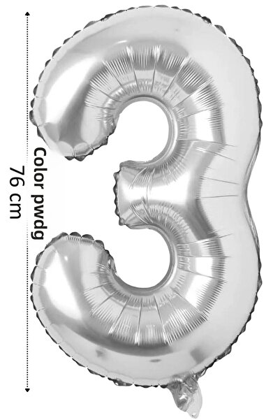 renk party Foil Balloon 3 Number Helium Balloon 76 cm Silver Color - 3 Years ...