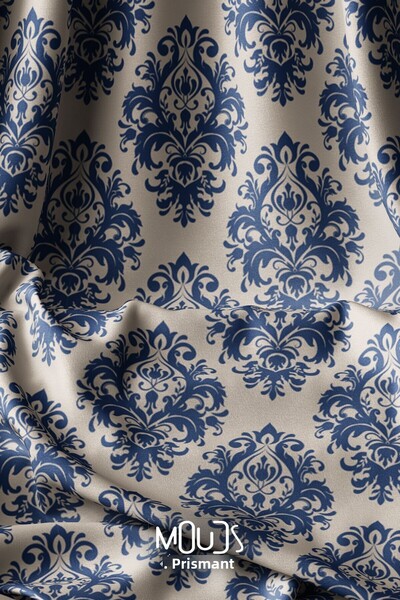 Moud's Navy Vintage 3 Patterned Digital Printed Suede Fabric - 155cm Kms-14